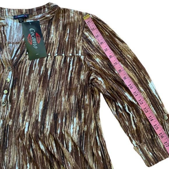 COCOMO XL Brown White 3/4 sleeve women's Pintuck Blouse top shirt - Picture 10 of 10
